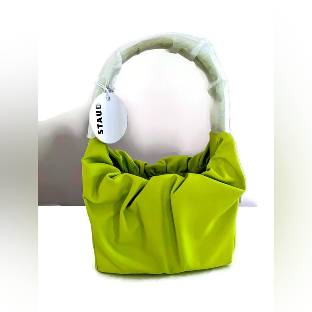 STAUD Neon Lime Gathered Top-Handle Shoulder Bag